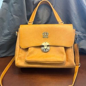 Pratesi Firenze Mustard Yellow Top Handle Purse Genuine Italian Leather